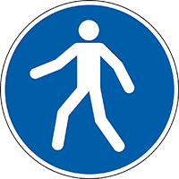 Gebotsschild Fußgängerweg benutzen, ASR/ISO, Folie, selbstklebend, Ø 200mm