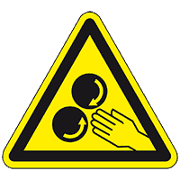 Warnschild Warnung vor rotierenden Walzen, praxisbewährt, Folie, selbstkl., SL 100mm