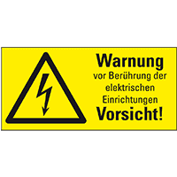 Warn-Kombischild Warnung v.Berührung d.elektr..., praxisb., Folie,52x26mm,10/Bogen