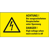 Warn-Kombischild Achtung!-Bei ausgeschalt.Hauptschalter.., praxis., Folie,100x50mm