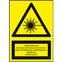 Warn-Kombischild Laserstrahlung Laser Klasse 4, Folie, selbstklebend, 150x200mm