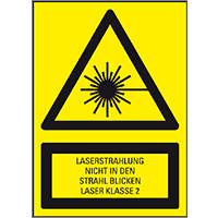 Warn-Kombischild Laserstrahlung Laser Klasse 2, Folie, selbstkl.,50x70mm,3/Bogen