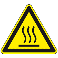 Warnschild Warnung vor heißer Oberfläche, ASR/ISO, Folie, selbstklebend, SL 100mm