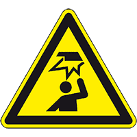 Warnschild Warnung vor Hindernissen im Kopfbereich, ISO, Folie, selbstkl., SL100mm