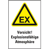 Warn-Kombischild Vorsicht! Explosionsfähige Atmos., ASR/DIN, Kunststoff,200x300mm