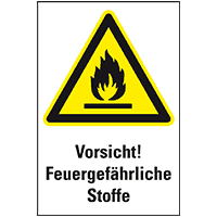 Warn-Kombischild Vorsicht!Feuergefährliche Stoffe, ASR/ISO, Kunststoff,200x300mm
