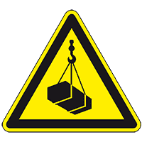 Warnschild Warnung vor schwebender Last, ASR/ISO, Folie, selbstklebend, SL 100mm