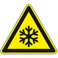 Warnschild Warnung vor niedr.Temperatur/Frost, ASR/ISO, Folie, selbstkl., SL 100mm