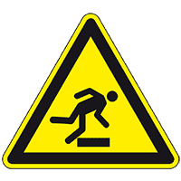 Warnschild Warnung vor Hindernissen am Boden, ASR/ISO, Folie, selbstkl., SL 100mm