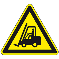 Warnschild Warnung vor Flurförderzeugen, ASR/ISO, Folie, selbstklebend, SL 200mm