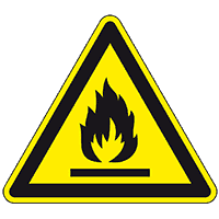 Warnschild Warnung vor feuergefährlichen Stoffen, ASR/ISO, Folie, SL 200mm