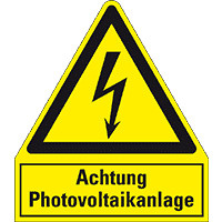 Warn-Kombischild Achtung Photovoltaikanlage, Folie, selbstklebend, 210x240mm