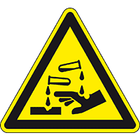 Warnschild Warnung vor ätzenden Stoffen, ASR/ISO, Folie, selbstkl., SL200mm