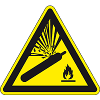 Warnschild Warnung vor Gasflaschen, ASR/ISO, Kunststoff, SL 200mm