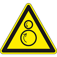Warnschild Warnung vor gegenläufigen Rollen, ASR/ISO, Polyesterf., SL 50mm,10/Bogen