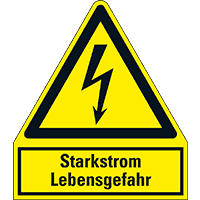 Warn-Kombischild Starkstrom Lebensgefahr, RoHS konform, Folie, selbstkl.,210x240mm