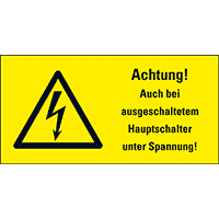 Warn-Kombischild Achtung! Auch bei ausgesch..., RoHS konform, Folie,52x26mm,10/BOG