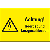 Warn-Kombischild Achtung! Geerdet und kurzgeschlossen, Magnetfolie, 200x120mm