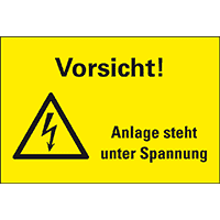 Warn-Kombischild Vorsicht! Anlage steht unter Spannung, Kunststoff, 300x200mm