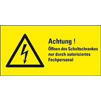 Warn-Kombischild Achtung! Öffnen des..., RoHS konform, Folie, selbstkl.,148x74mm