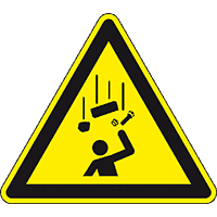 Warnzeichen Warnung vor herabfallenden Gegenständen, ISO, Folie, selbstkl., SL100mm