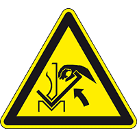 Warnschild Warnung vor Quetschgefahr der Hand, RoHS konform, Folie, SL 100mm
