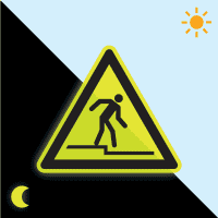PERMALIGHT® power Warnschild Warn.vor Abwärtsstufe, ISO, Folie, fluoresz., SL 100mm