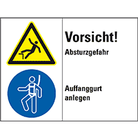 Kombischild Vorsicht!Absturzgefahr..., ISO 3864-2, Kunststoff, 200x150mm