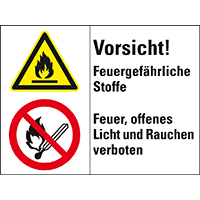 Kombischild mit Symbolen Vorsicht! Feuergef..., ASR/ISO, Folie, selbstkl.,200x150mm