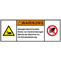 Produktsicherh.schild Warnung Bewegte Maschinen, RoHS konform, Folie, 100x35mm