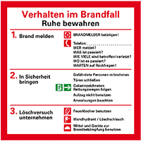 Notfallplan Verhalten im Brandfall, Folie, selbstklebend, 200x200 mm