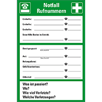 Aushang Notfall Rufnummern, Kunststoff, 200x300mm