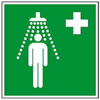 Rettungszeichen Notdusche, ASR/ISO, Folie, selbstklebend, 200x200mm