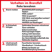 Verhaltensregeln Verhalten im Brandfall, Folie, selbstklebend, 80x80mm