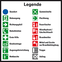 Legende für Flucht- und Rettungspläne, ISO 7010, Folie, selbstklebend, 80x80mm
