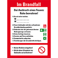 Aushang Verhaltensregeln Im Brandfall, Kunststoff, 210x297mm
