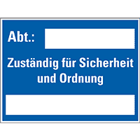 Hinweisschild Abt.: Zuständig für..., zum Selbstbeschriften, Kunststoff,400x300mm