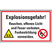 Hinweis-Kombischild Explosionsgefahr! Rauchen, offenes..., Kunststoff, 300x200mm