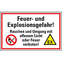 Hinweisschild Feuer- und Explosionsgefahr!..., Kunststoff, 300x200mm