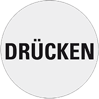 Türhinweis Drücken, silber/schwarz, Polyester-Folie, selbstklebend, Ø 100mm