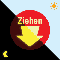 PERMALIGHT® power Türhinweis Ziehen mit Pfeil, rot, Folie, selbstklebend, Ø100mm
