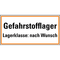 Hinweisschild Gefahrstofflager, Lagerklasse nach Wunsch, Kunststoff, 400x200mm