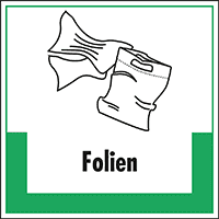 Abfallkennzeichen Folien, mit Symbol und Text, Folie, selbstklebend, 200x200mm