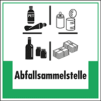 Abfallkennzeichen Abfallsammelstelle, mit Symbol und Text, Kunststoff, 200x200mm
