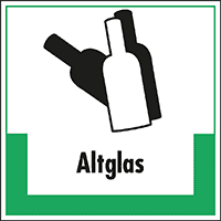 Abfallkennzeichen Altglas, mit Symbol und Text, Folie, selbstklebend, 200x200mm