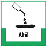 Abfallkennzeichen Altöl, mit Symbol und Text, Folie, selbstklebend, 200x200mm