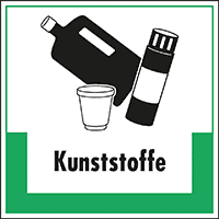 Abfallkennzeichen Kunststoffe, mit Symbol und Text, Folie, selbstklebend,200x200mm