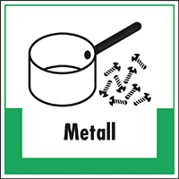 Abfallkennzeichen Metall, mit Symbol und Text, Kunststoff, 200x200mm