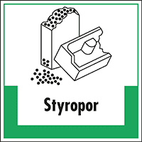 Abfallkennzeichen Styropor, mit Symbol und Text, Folie, selbstklebend, 200x200mm