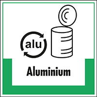 Abfallkennzeichen Aluminium, mit Symbol und Text, Folie, selbstklebend,200x200mm